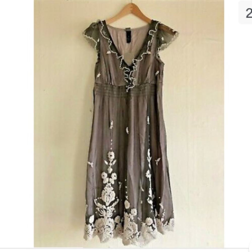 Beautiful sheer overlay tulle, gray and off white dress by Lithe (Anthropologie)